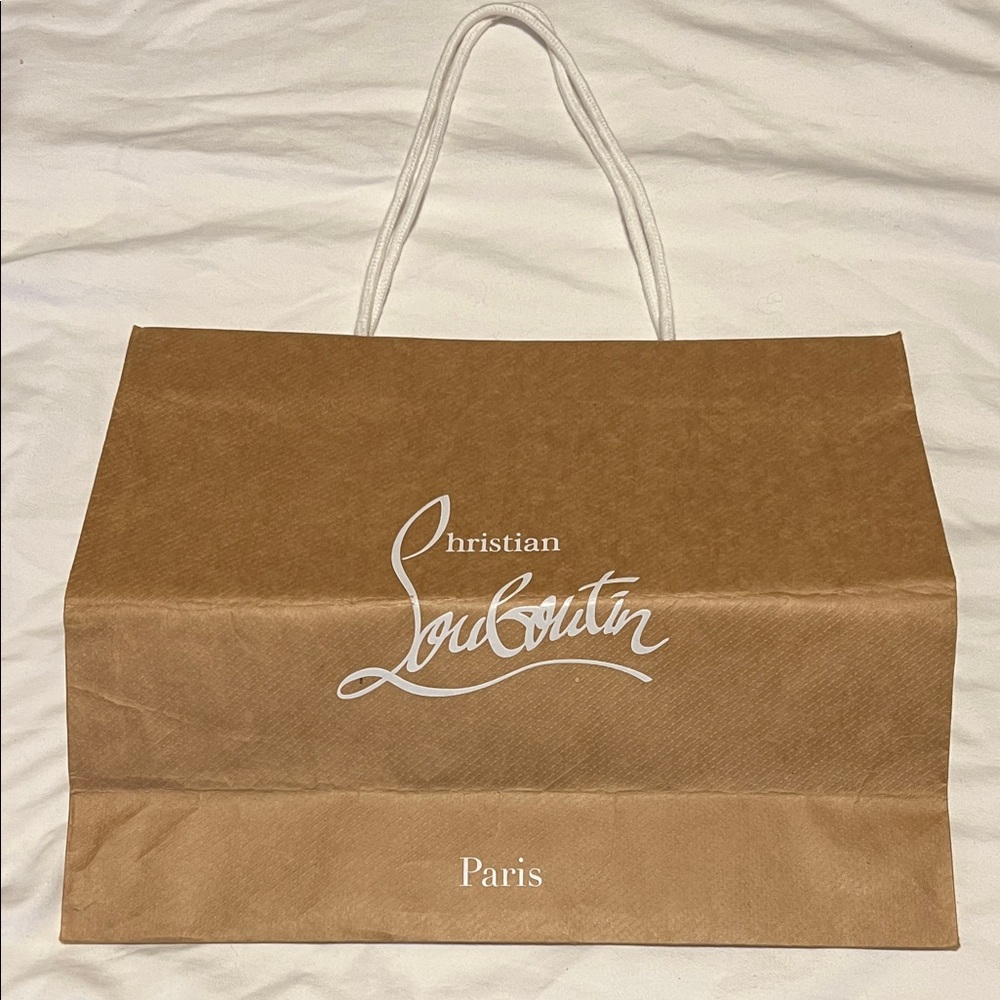 Christian Louboutin Brown Paper Shopping Tote with White Logo - Picture 4 of 5